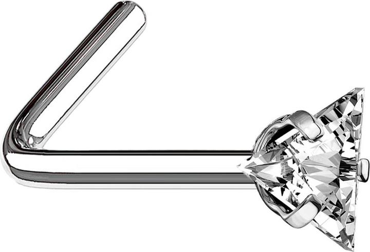 Star Piercing Nasenstecker gewinkelt silber dreieckiger Kristall silber gefasst (Chirurgenstahl 316L, ohne Messing)