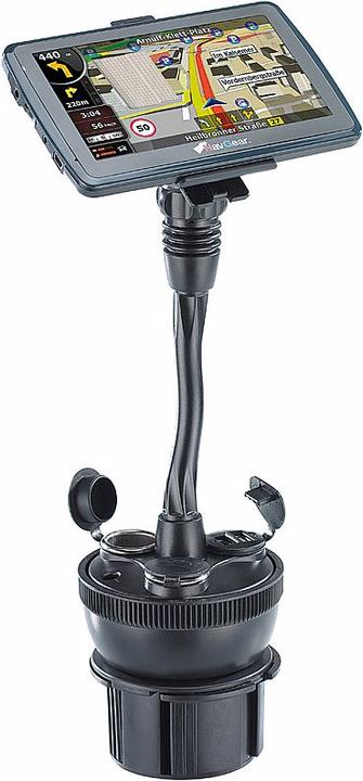 Produktbild NavGear Navi-Halterung für Kfz-Getränkehalter, mit 2 USB- & 12V-Ports