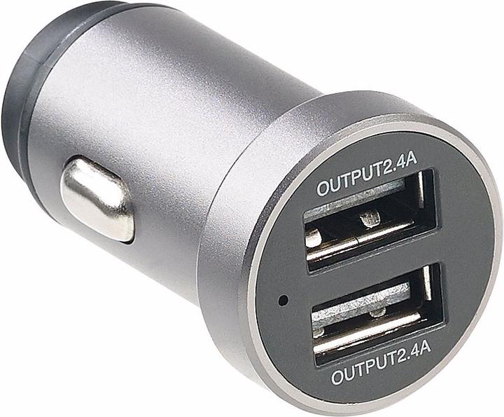 Immagine prodotto Revolt Mini caricatore USB per auto con 2 porte, 12 & 24 V, 4,8 A, 24 watt, metallo