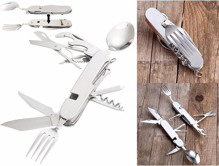 Produktbild Semptec 14in1-Edelstahl-Klappbesteck und Taschenmesser für Camping und Outdoor