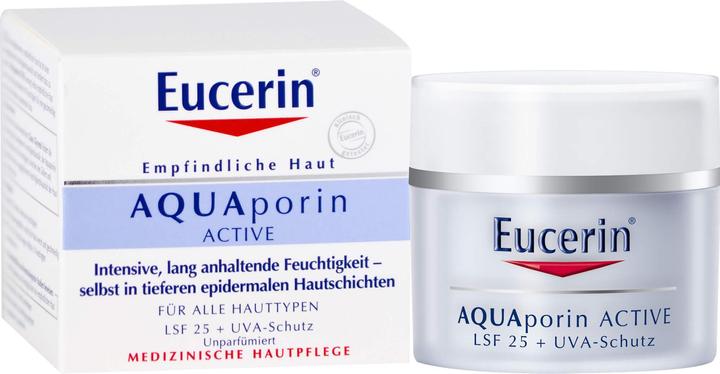 Actual product image Eucerin Sensitive skin AQUAporin active SPF 25, 50 ml cream (Suntan cream, SPF 25, 50 ml)