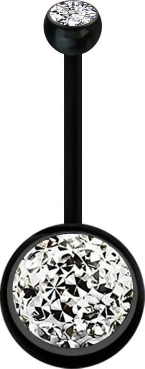 Star Piercing Banane schwarz mit Kugel Kristall silber und Kugel Kristall silber Epoxy Schutzschicht (ohne Messing, Bioflex)