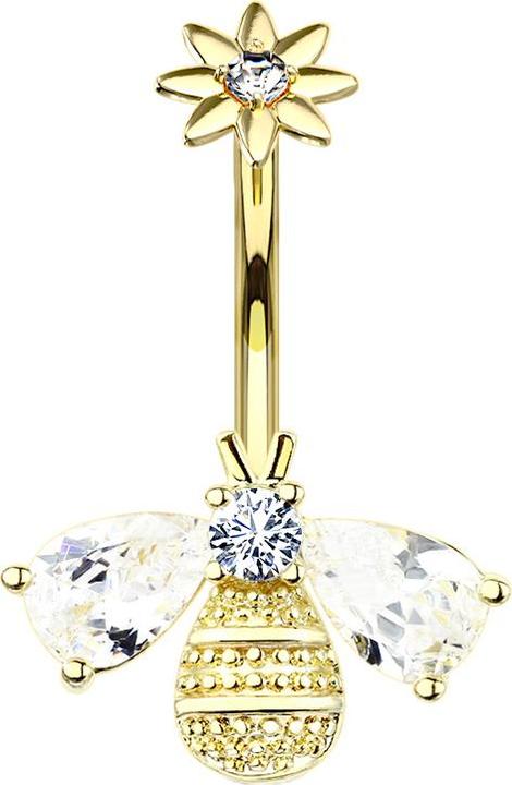 Star Piercing Banane Innengewinde 14k vergoldet Biene mit Blume (Chirurgenstahl 316L, Messing)