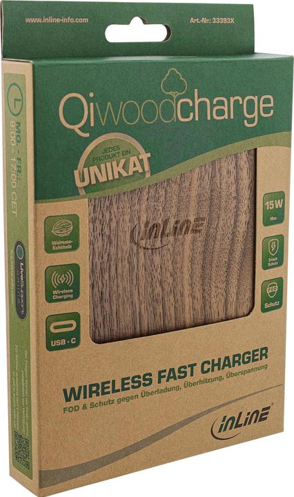 Actual product image InLine Qi woodcharge, wireless fast charger, smartphone wireless charging, 5/7.5/10W/15W, Type-C (15 W)