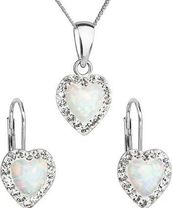Actual product image Evolution Group Heart Jewelry Set with Preciosa Crystals 39161.1 & White Synthetic Opal (Earrings, Chain, Pendant) (Synthetic stones)