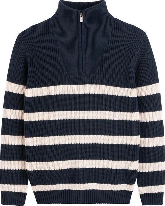Produktbild La Redoute Collections Grobstrickpullover mit Troyerkragen und Streifen (152)