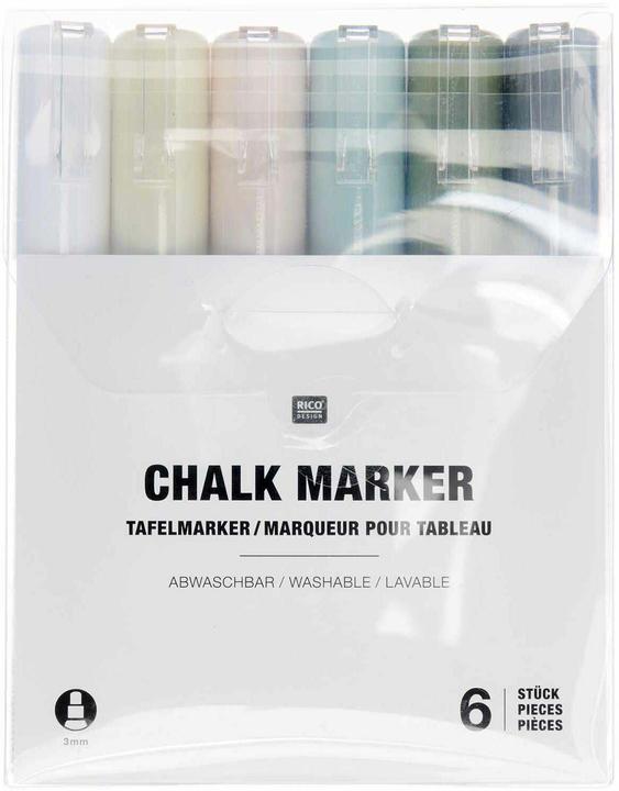 Rico Design Kreidemarker 6 Stück, Mehrfarbig (Weiss, Beige, Grün, Gelb, Blau, Hellgelb, Hellblau, Blaugrau, Olivgrün, 3 mm, 6 x)