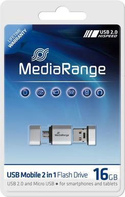 Productafbeelding MediaRange USB Nano geheugenstick met Micro USB adapter (16 GB, USB-A, Micro USB-A)