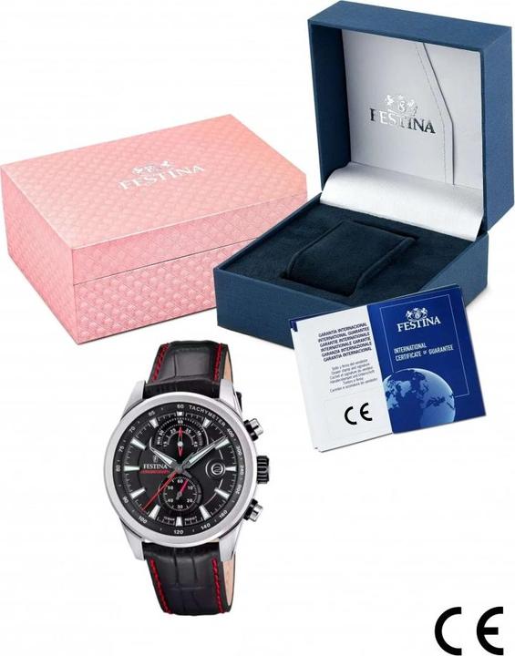 Produktbild Festina Timeless Chronograph Uhr F20695/6 Schwarzes Lederarmband, Herren (Chronograph, 44 mm)