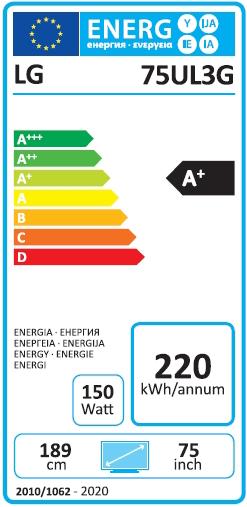 Energy Label LG 75UL3G-B 189 cm (75") Class UL3G Series LED Display (3840 x 2160 Pixels, 75")