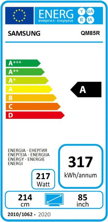 Label énergétique Samsung QM85R (3840 x 2160 pixels, 85")
