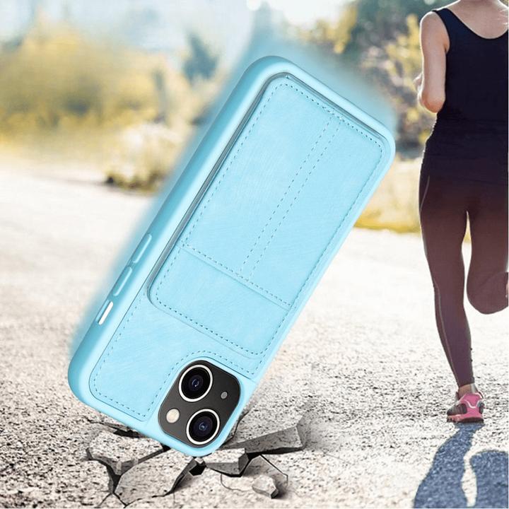 Produktbild Cover-Discount iPhone 15 Plus - Kickstand Case mit Kartenfächer blau (Apple iPhone 15 Plus)