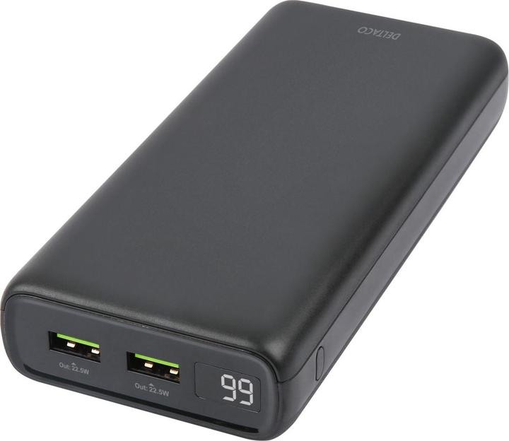 Productafbeelding Deltaco powerbank 20 000 mAh, 1x USB-C PD 60W, 2x USB-A snelladen (20000 mAh, 60 W, 74 Wh)