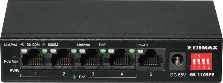 Immagine prodotto edimax Switch 5 porte Gigabit PoE+ a lunga portata, 4 porte PoE+ e interruttore DIP (5 Porti)