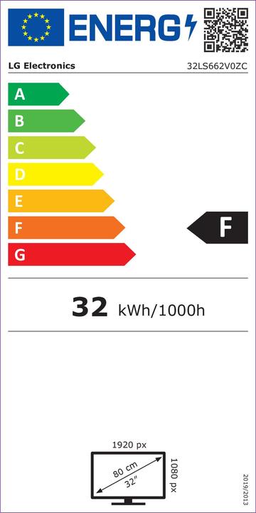 Energy Label LG 32LS662V Hotel TV 32inch FHD Pro:Centric Smart Direct V Quick Menu No Stand (32", LS662V, LCD, 2021)