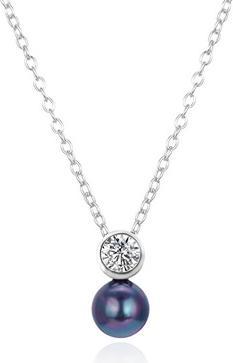 Agato Elegant silver necklace with black pearl AGS1557/47P-BLACK