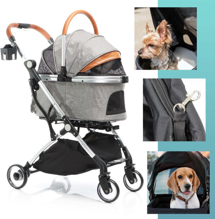 Actual product image Fudajo 2in1 Dog Buggy Foldable Dog Pram Grey Domestic Animals’ Pushchair with Rack Transport Bag (Cat, Dog, Breathable, Foldable)