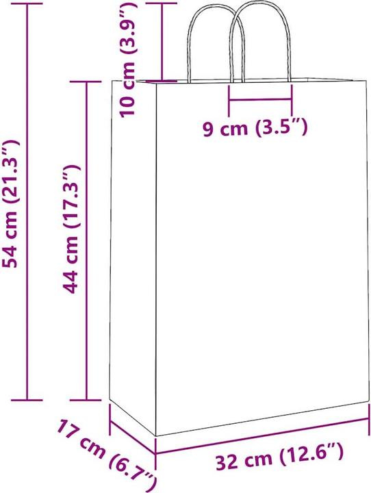 Produktbild VidaXL Kraftpapiertüten 50 Stk. mit Henkel Weiss 32x17x44 cm Papiertüte (Geschenktüte, 50 x)