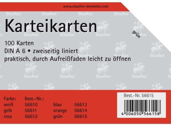 Actual product image Staufen Index cards A6/100 green lined (A6, 180 g/m², 100 x)