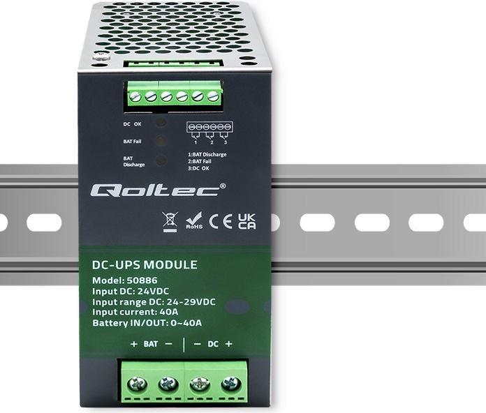 Produktbild Qoltec MODUŁ UPS DC NA SZYNĘ DIN | 40A | 24V (Standby USV)