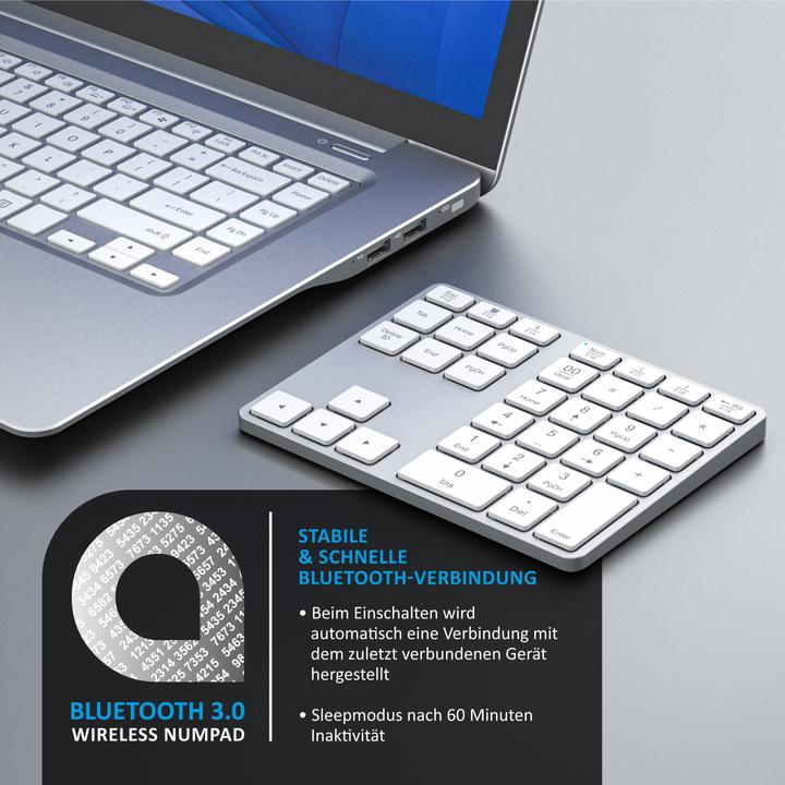 Produktbild Aplic Bluetooth Numpad, Wireless Ziffernblock mit Multifunktionstasten, Aluminium Keypad, 35 Tasten, BT3.0 (DE, Kabellos)