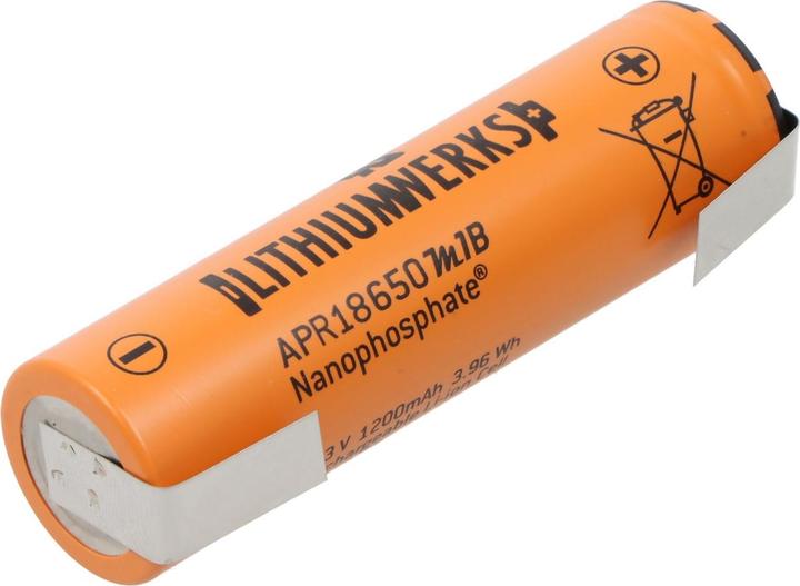 Immagine prodotto A123 Systems A123 APR18650M-A1 1100mAh 3,2V - 3,3V LiFePo4 Akku mit Lötfahne U-Form (1 pz., 1100 mAh)