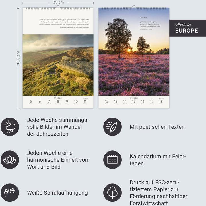 Produktbild Harenberg Literaturkalender Natur Wochen-Kulturkalender 2026 (Harter Einband, Deutsch)