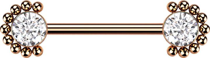 Star Piercing Barbell Innengewinde rosegold front Kugelhalbblume Kristall silber (ohne Messing, Titan G23)