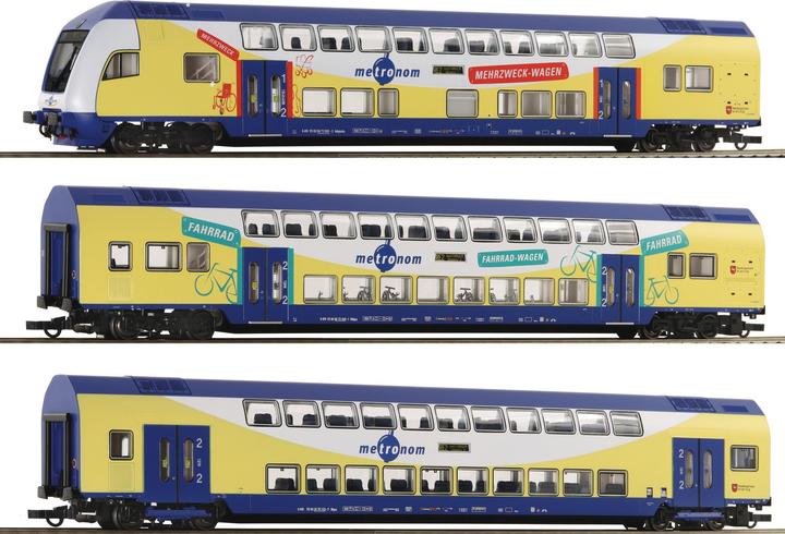 Produktbild Roco H0 Ro 3er-Set Doppelstockwagen, Metronom (Spur VI)