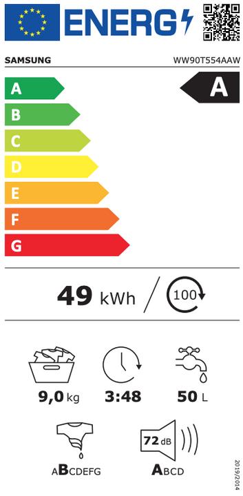 Label énergétique Samsung WW90T554AAW - Lave-linge (9 kg, Gauche)
