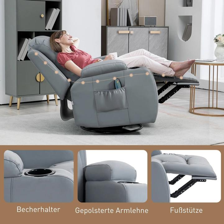 Produktbild Swisshandel24 Relaxsessel Massagefunktion elektrisch Liegefunktion Wippfunktion drehbar Fernbedienung bis 150kg Ku