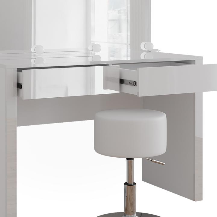 Produktbild Vichy Schminktisch Annabelle, Weiss Hochglanz/Weiss, 110 cm mit LED-Beleuchtung und Hocker (110 x 50 x 75.5 cm)