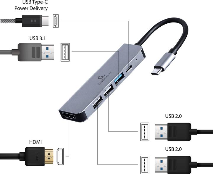Productafbeelding Gembird Multi Port Adapter USB Type C (USB-C, 5 Havens)