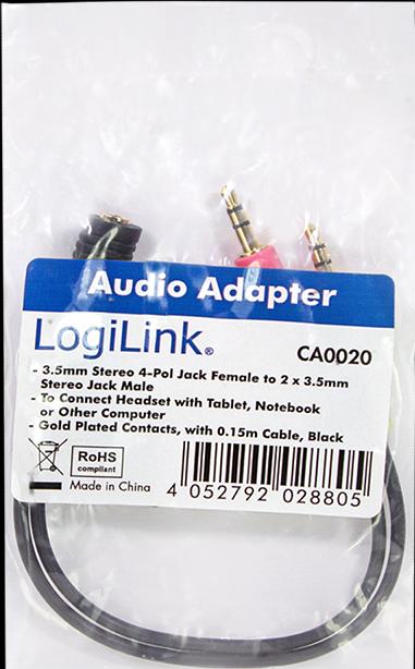 Actual product image LogiLink Jack adapter (0.15 m, 3.5mm jack (AUX))