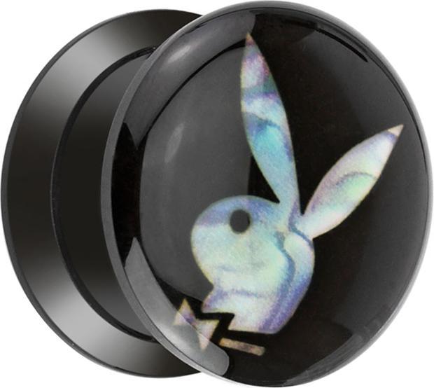 Actual product image Star Piercing Flared Plug with Playboy Bunny in Mother of Pearl (Acrylic, without brass, Mineral)