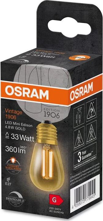 Image du produit Osram Vintage 1906 LED DIM 33 4.8 W/2200 K E27 (E27, 4.80 W, 360 lm, 1 x, G)