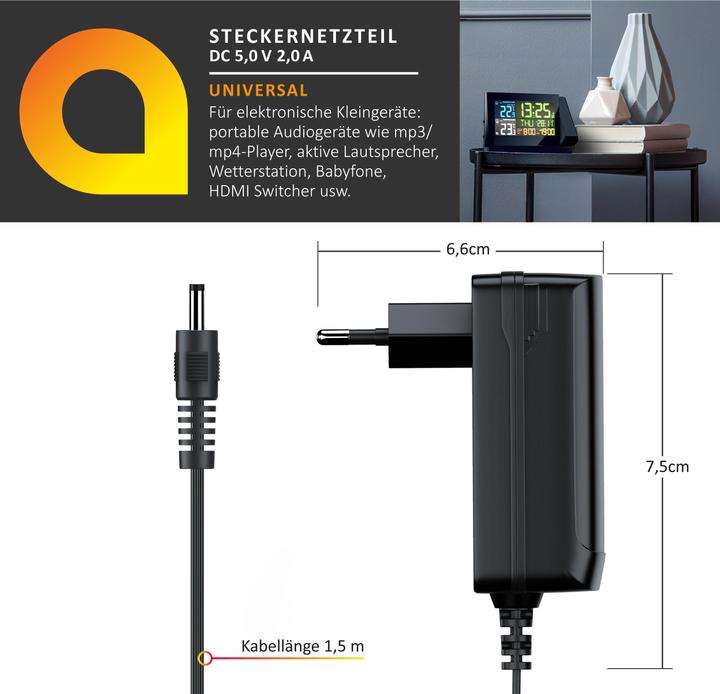 Immagine prodotto Aplic Adattatore di rete con spina cava DC 3,5 mm x 1,35 mm, adattatore di rete universale 2,0A 5V