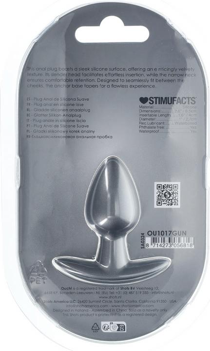 Productafbeelding Ouch! Gladde Silicone Anaalplug - Klein - 2,6 / 6,5 cm - Gunmetal
