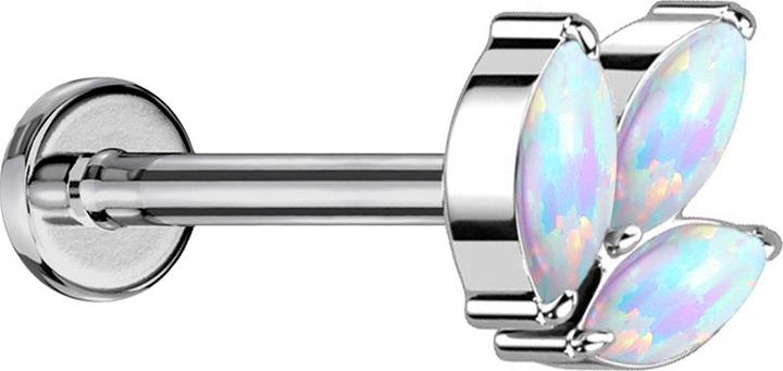 Actual product image Star Piercing Micro threadless labret silver three oval opals white (Titanium G23, without brass)