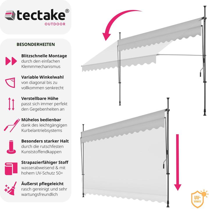 Produktbild tectake Klemmmarkise mit Handkurbel, höhenverstellbar (4 m)
