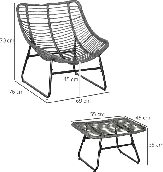 Image du produit Outsunny Ensemble de fauteuils en rotin avec repose-pieds