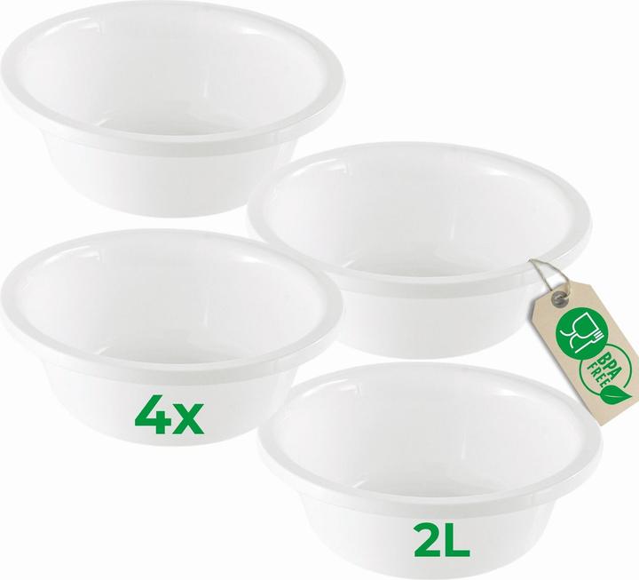 Novaliv 4x Spülschüssel Rund 2L, D24 cm, Weiss, BPA-frei Spülmaschinenfest Ideal für Küche und Campin