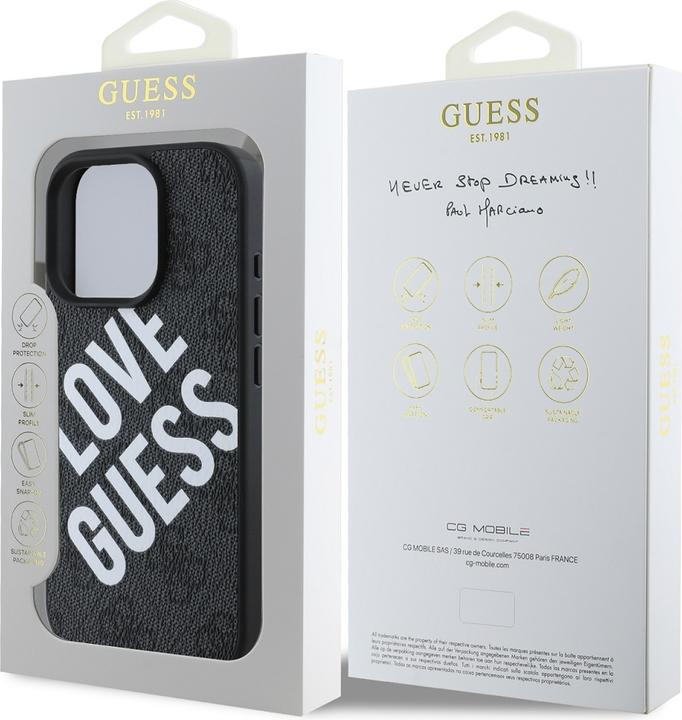 Actual product image Guess PU Leather 4G Big Love Logo MagSafe Case for iPhone 16 Pro Black (Apple iPhone 16 Pro)
