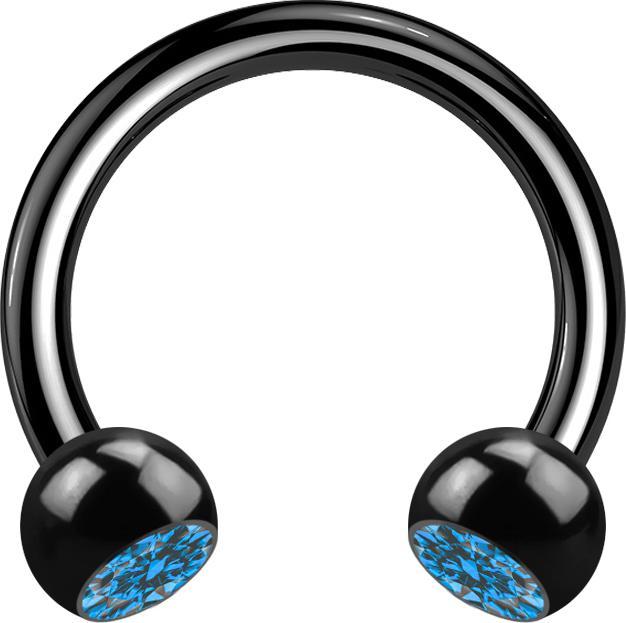 Star Piercing Circular Barbell schwarz mit zwei Kugeln Kristall hellblau (ohne Messing, Chirurgenstahl 316L)