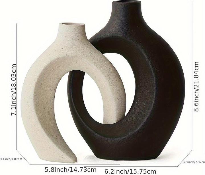 Image du produit Alopini 2er Set Moderne Keramikvasen - Abstraktes Kreuz Design, Boho Chic Donut Blumenvase für