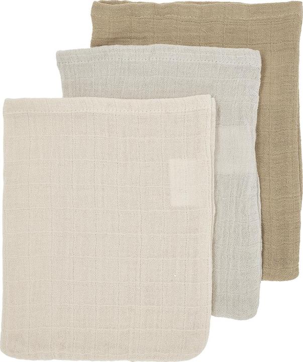 Meyco Baby Uni waschhandschuhe - 3er pack - pre-washed musselin - soft sand/greige/taupe - 20x17cm