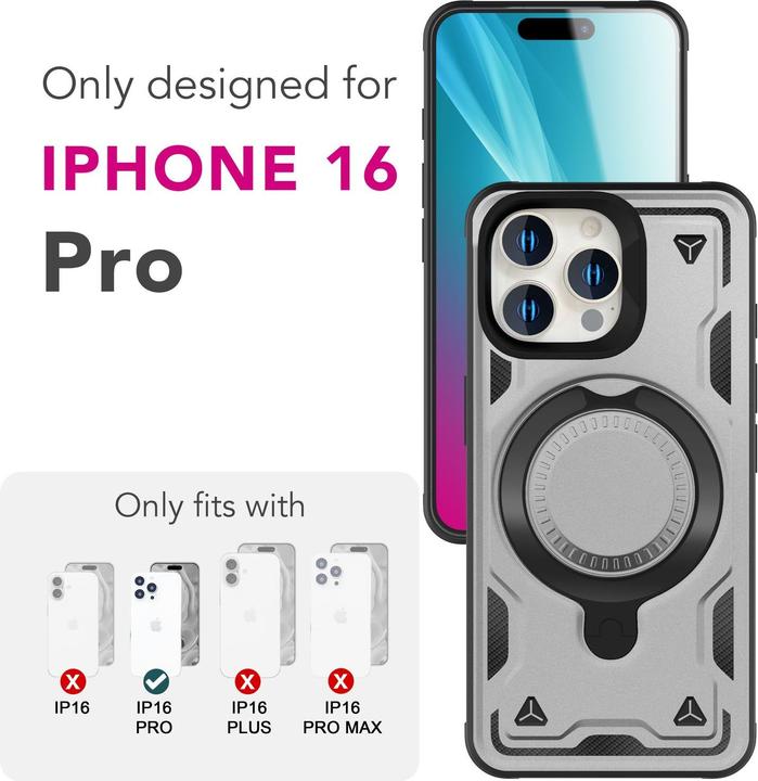 Image du produit Nalia Stormguard - Stossfeste MagSafe Panzer Hülle mit Ring - Military Kickstand Cover (Apple iPhone 16 Pro)