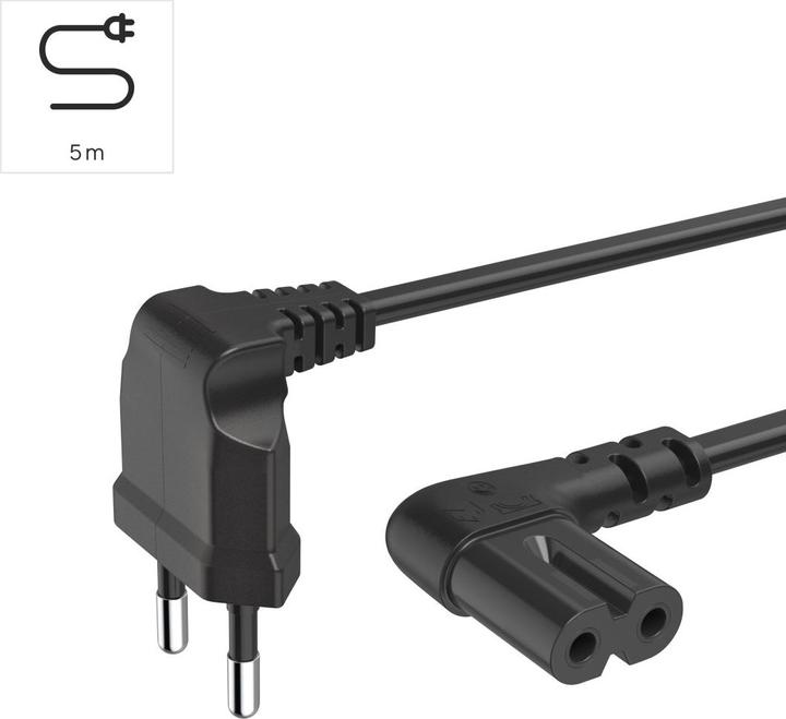 Actual product image Hama Power cable, angled at both ends, Euro plug, double groove/C7, 5 m, black (5 m)