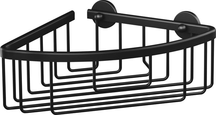 tesa ALUXX BLACK Eck-Duschablage inkl. Klebelösung ohne Bohren (9.5 x 20.5 x 21 cm)