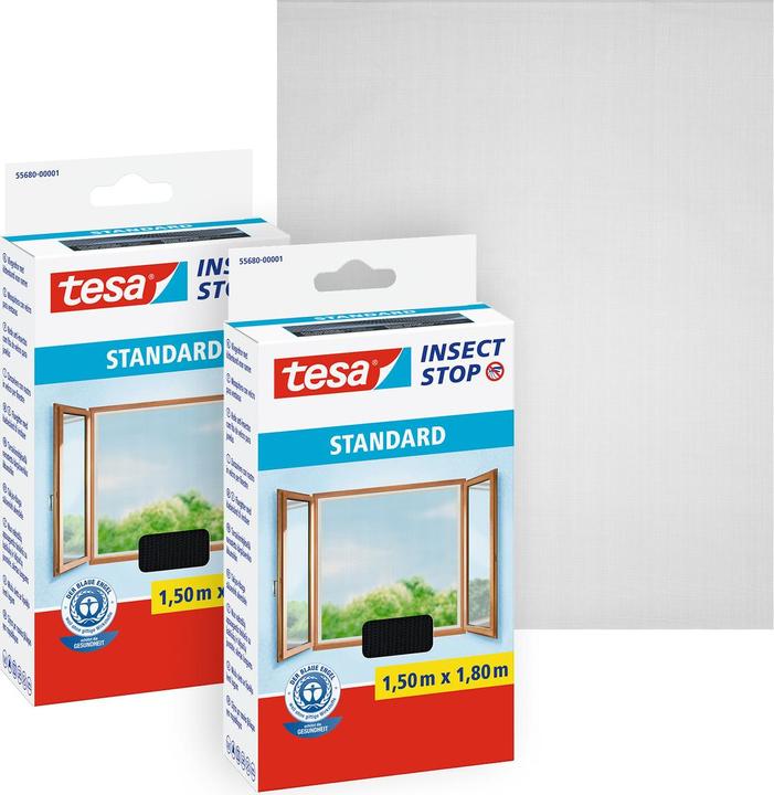 tesa 2x Insektenschutz STANDARD für Fenster, mit Klettband, ohne Bohren (150 x 180 cm)